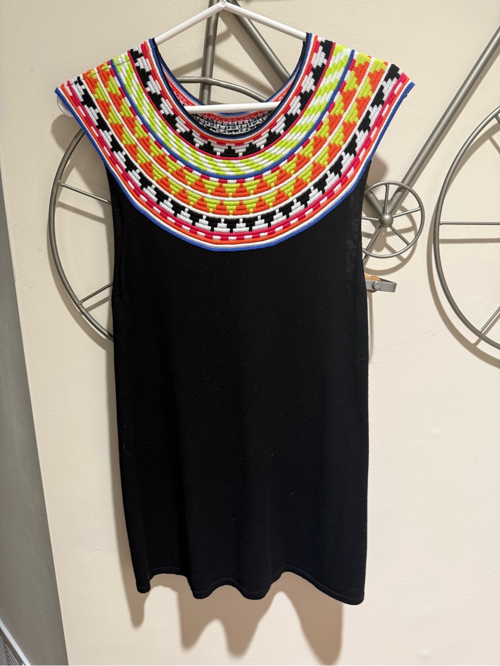 Soft Surroundings Embroidered Yoke Knit Tunic Dress Black Size S Boho